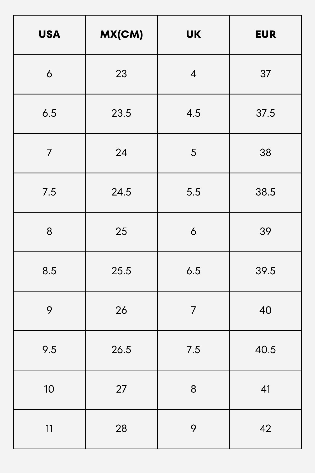 COMBAT BOOTS size chart