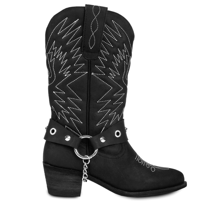 Botas Vaqueras Unisex De Piel Negra - Fashion Boots 033 - Hechas A Mano En España